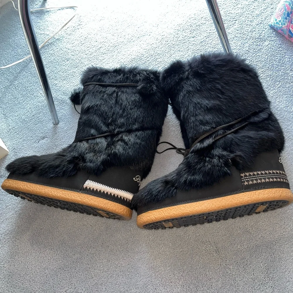 Bogner Black Rabbit Fur Winter Boots 9/10